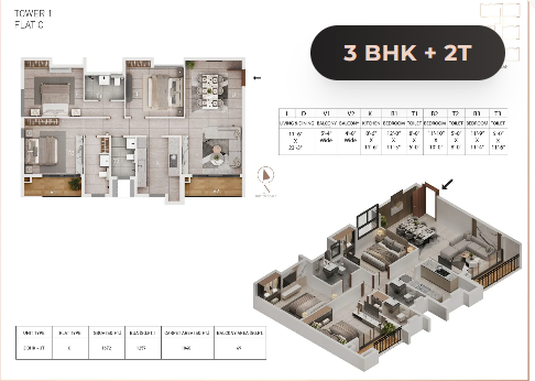 3 BHK + 2T